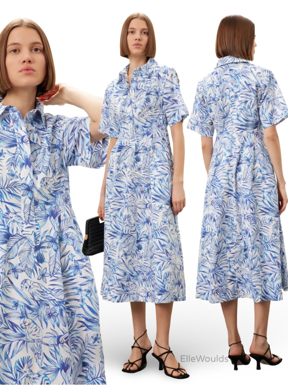 Rosetta Getty Tropical Printed Dress Cotton Blue White Size 4